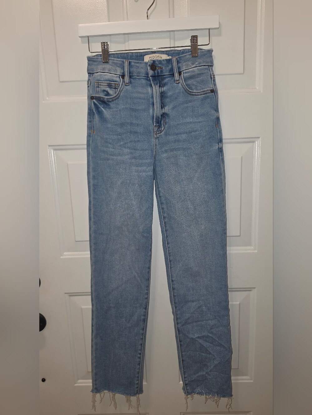 HIDDEN Los Angeles HD1982 High Rise Slim Straight Raw Hem Jeans Light Wash Size